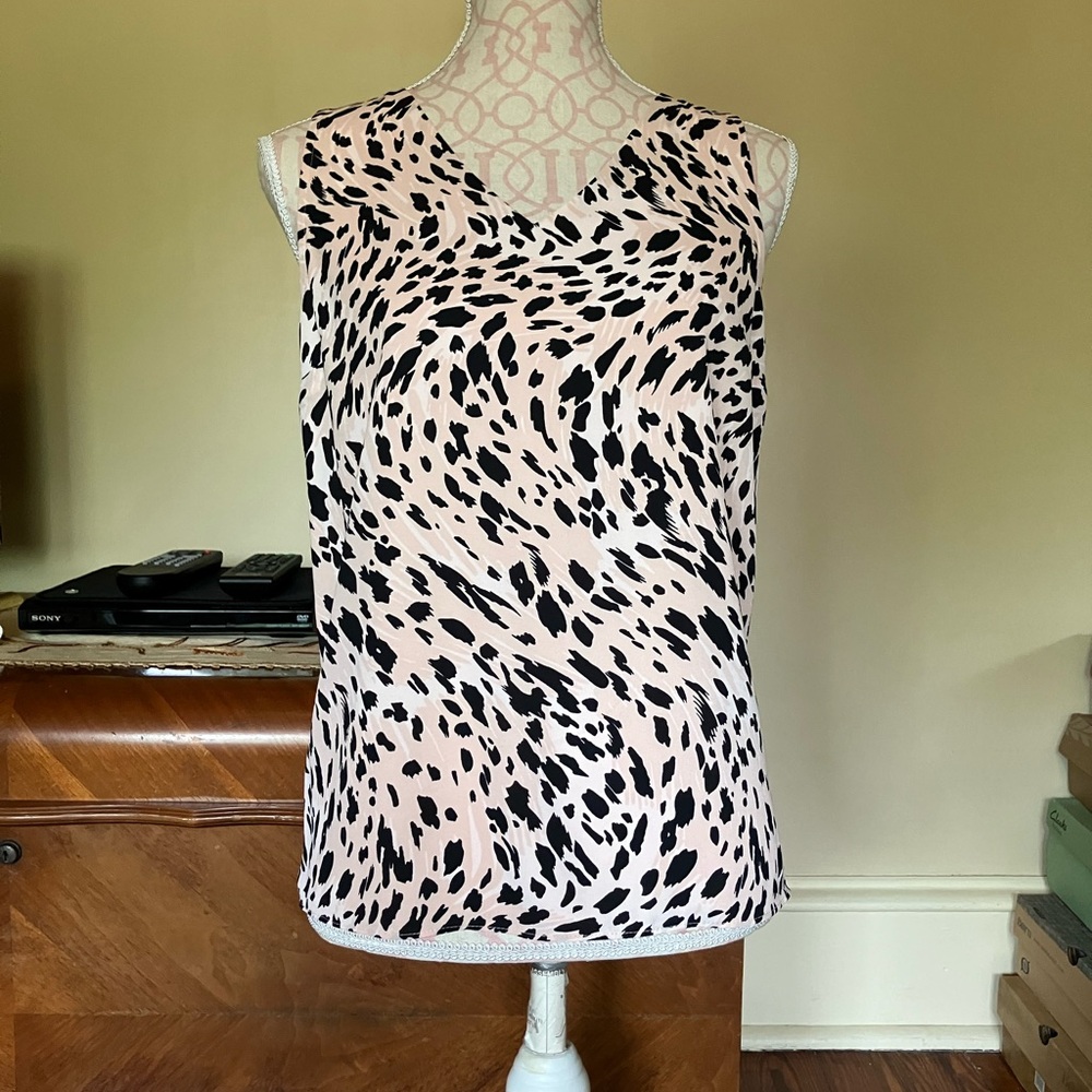 Nine West Pink and Black Sleeveless Fitted Tank Top
